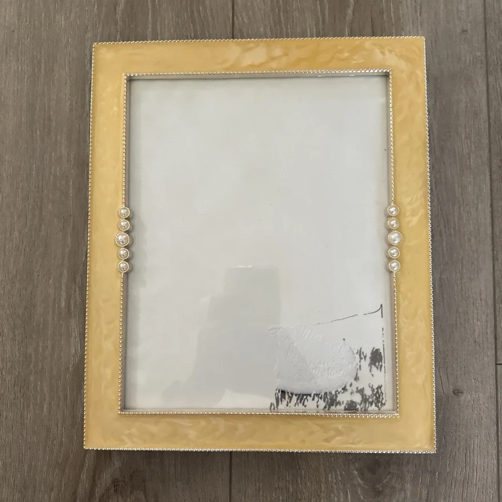 Yellow Marbled Enamel Art Deco Style‎ Frame with Pearl Accents 8 x 10 Photo